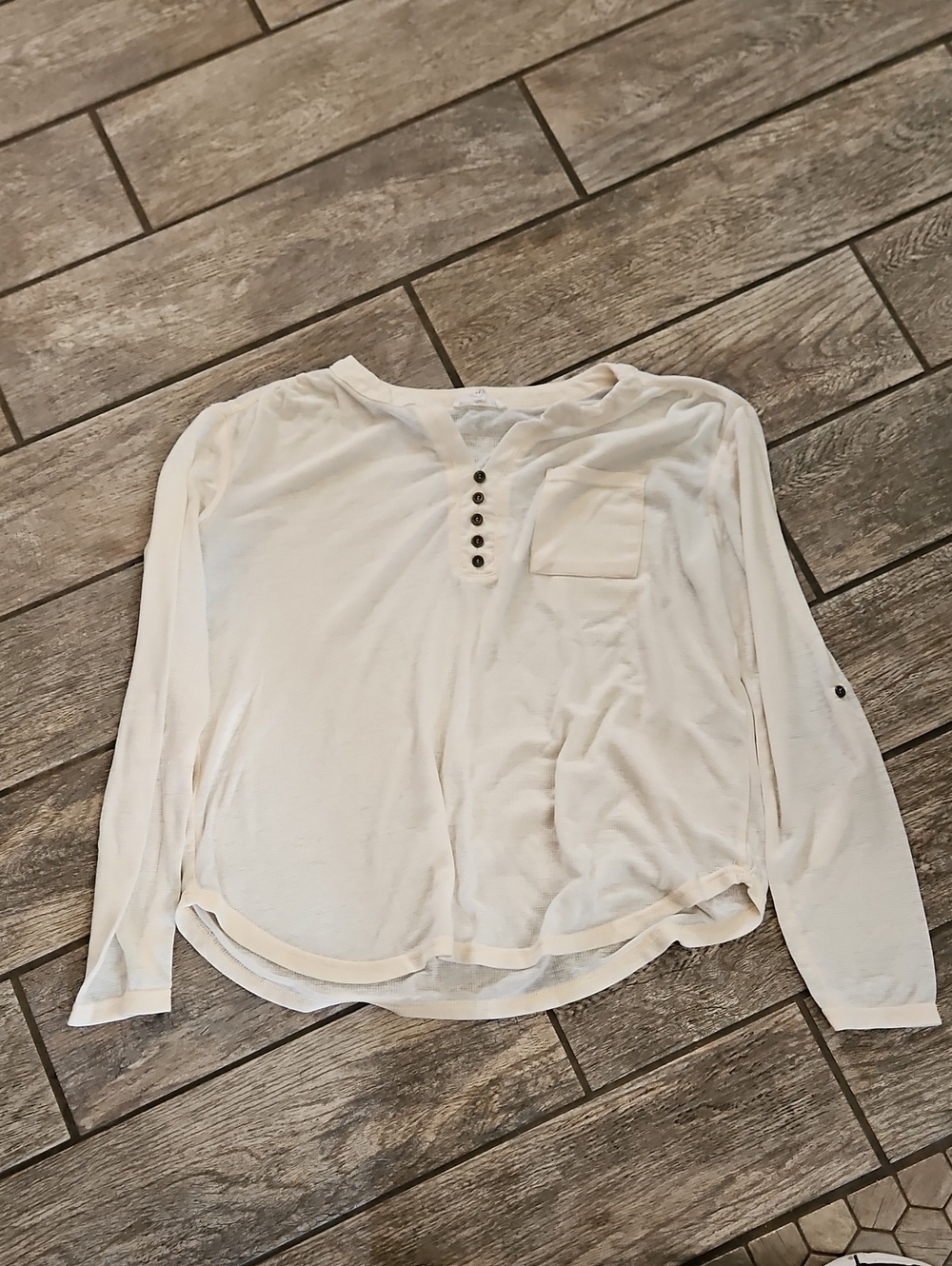 Women’s Cream Long Sleeve Henley Pocket Top